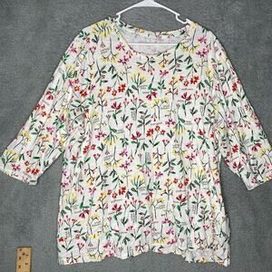 Lands End womens 2X quarter sleeve floral tshirt top colorful casual lightweight
